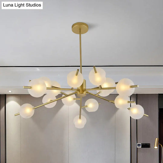 Post Modern Bubble Pendant Light - 12/15-Light Frosted Glass Chandelier In Black/Gold