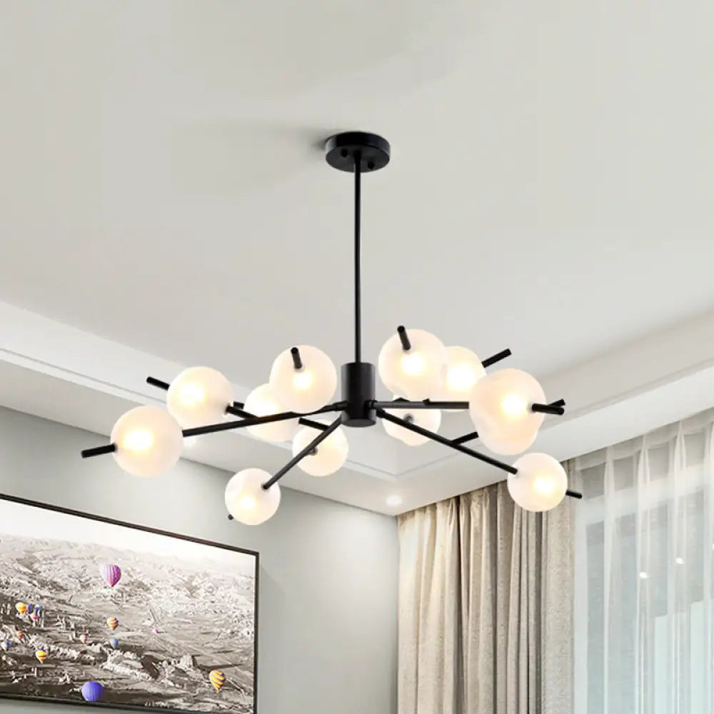 Post Modern Bubble Pendant Light - 12/15-Light Frosted Glass Chandelier In Black/Gold 12 / Black