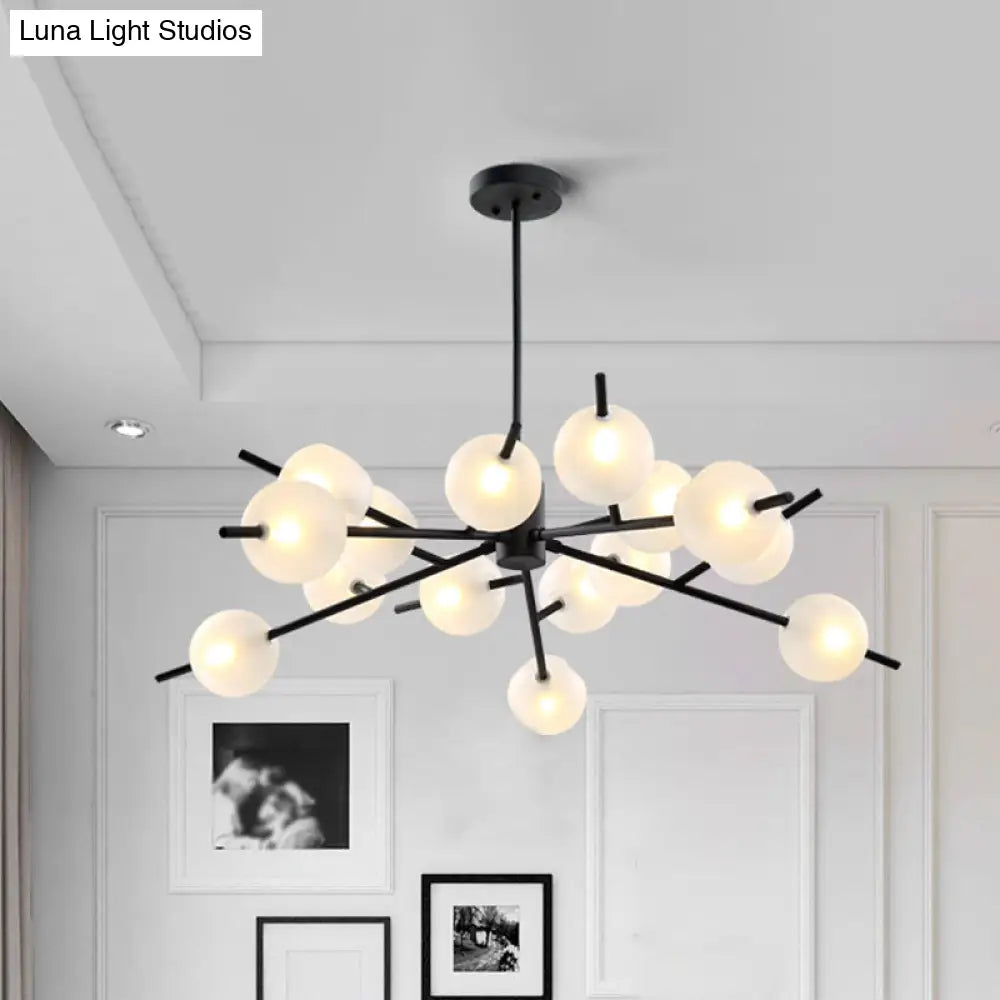 Post Modern Bubble Pendant Light - 12/15-Light Frosted Glass Chandelier In Black/Gold