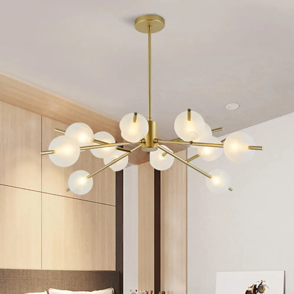 Post Modern Bubble Pendant Light - 12/15-Light Frosted Glass Chandelier In Black/Gold 12 / Gold