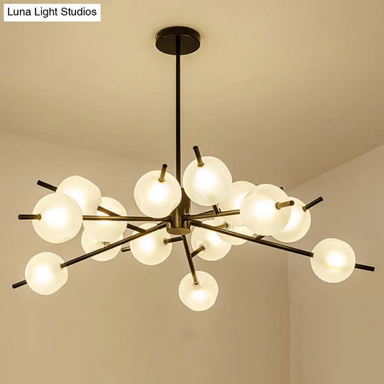 Post Modern Bubble Pendant Light - 12/15-Light Frosted Glass Chandelier In Black/Gold