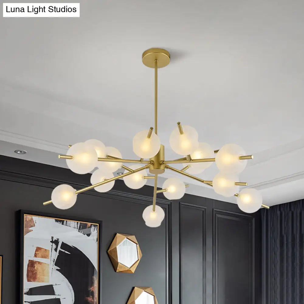 Post Modern Bubble Pendant Light - 12/15-Light Frosted Glass Chandelier In Black/Gold