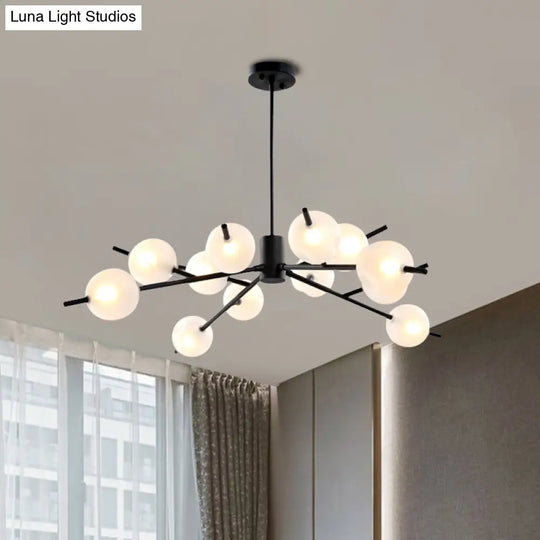 Post Modern Bubble Pendant Light - 12/15-Light Frosted Glass Chandelier In Black/Gold