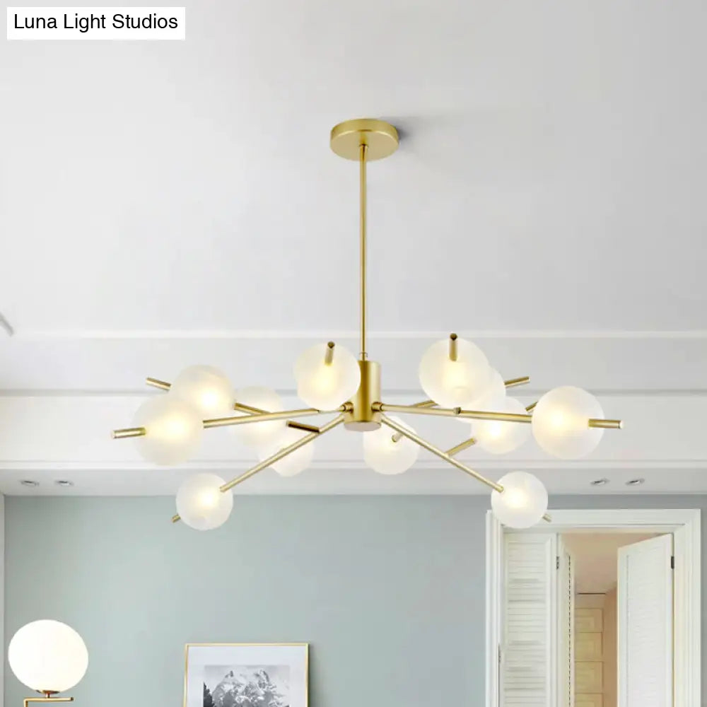 Post Modern Bubble Pendant Light - 12/15-Light Frosted Glass Chandelier In Black/Gold