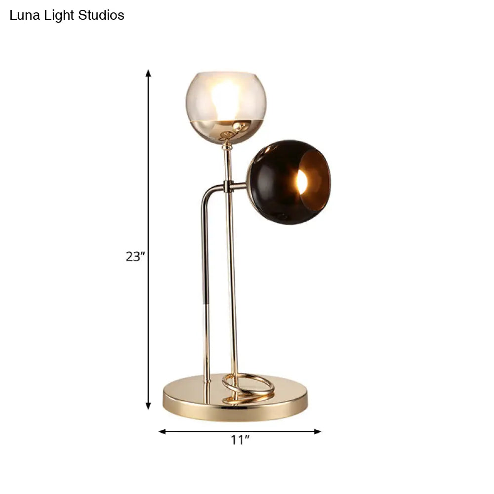 Post-Modern Clear And Black Glass 2-Light Table Lamp With Gold Finish