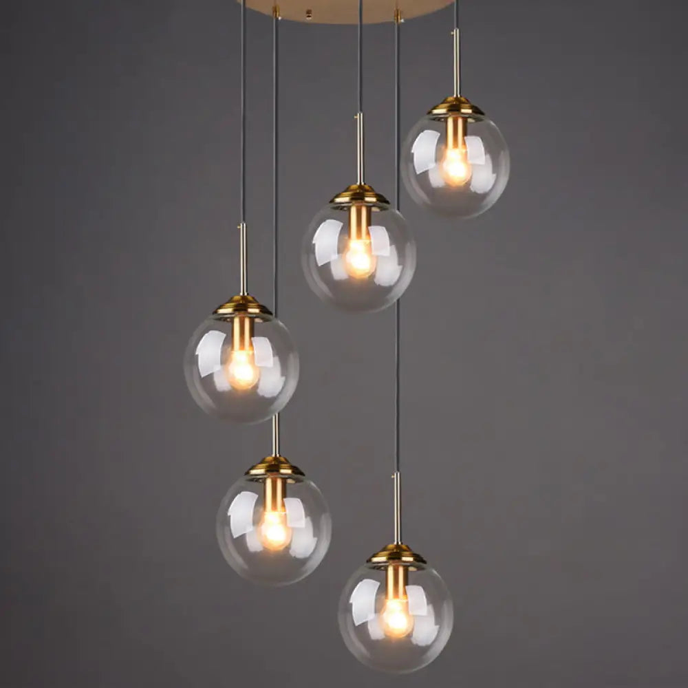 Post-Modern Cluster Ball Pendant Light Fixture with Brass Finish ...