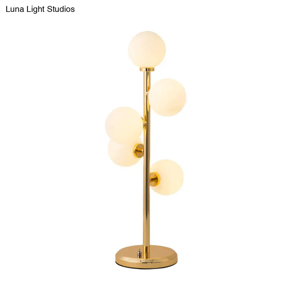 Post-Modern Cream Glass Nightstand Lamp With 5 Lights - Ball Metal Table Lighting In Black/Gold For