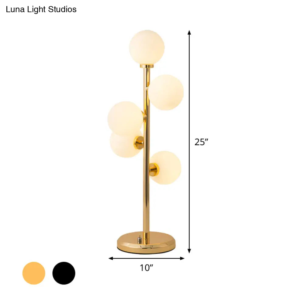 Post-Modern Cream Glass Nightstand Lamp With 5 Lights - Ball Metal Table Lighting In Black/Gold For