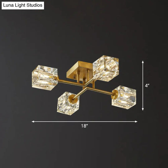 Post-Modern Crystal Cube Ceiling Light With Gold Finish 4 /