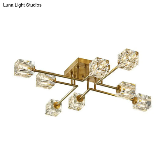 Post - Modern Crystal Cube Ceiling Light With Gold Finish