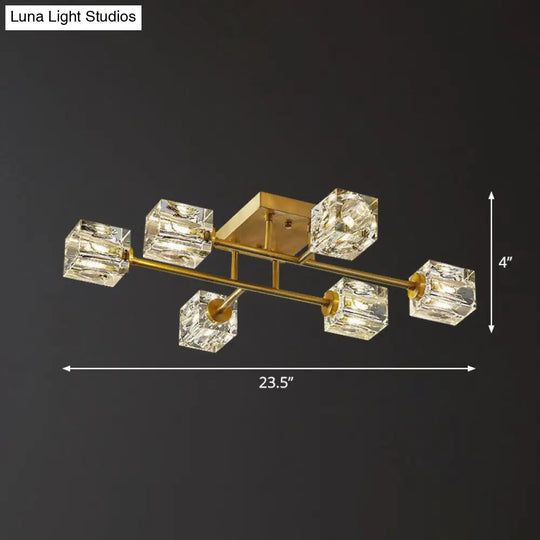 Post-Modern Crystal Cube Ceiling Light With Gold Finish 6 /