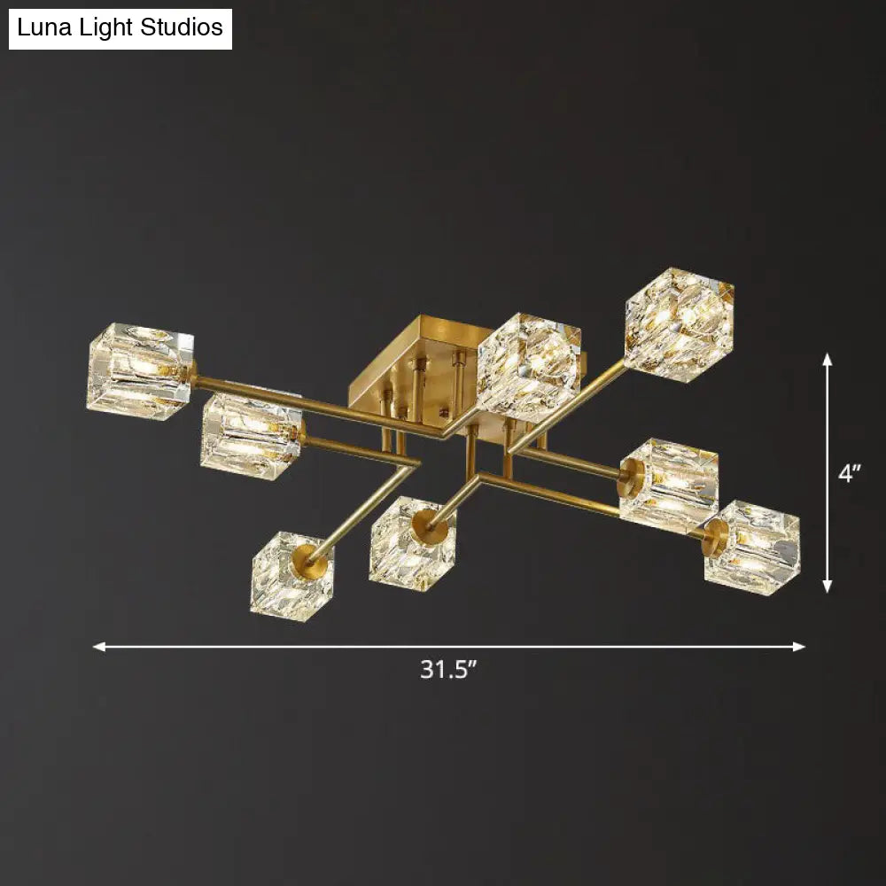 Post-Modern Crystal Cube Ceiling Light With Gold Finish 8 /