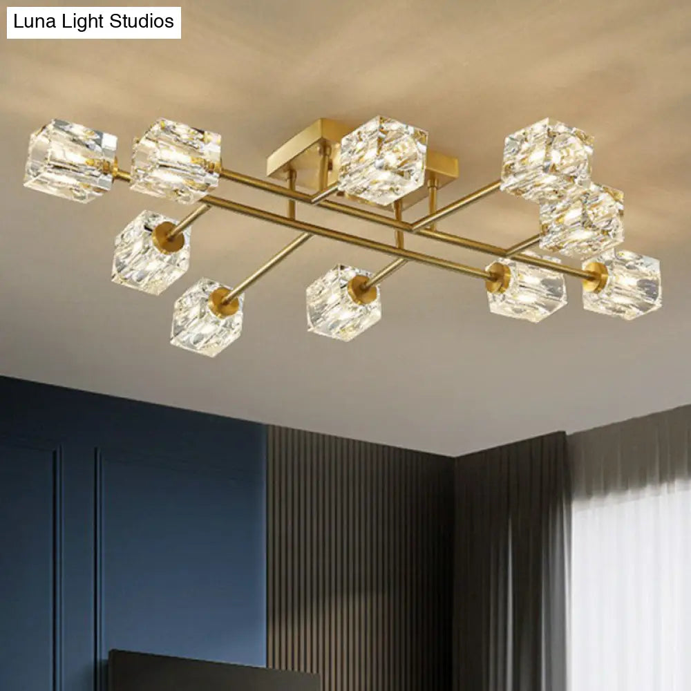 Post - Modern Crystal Cube Ceiling Light With Gold Finish