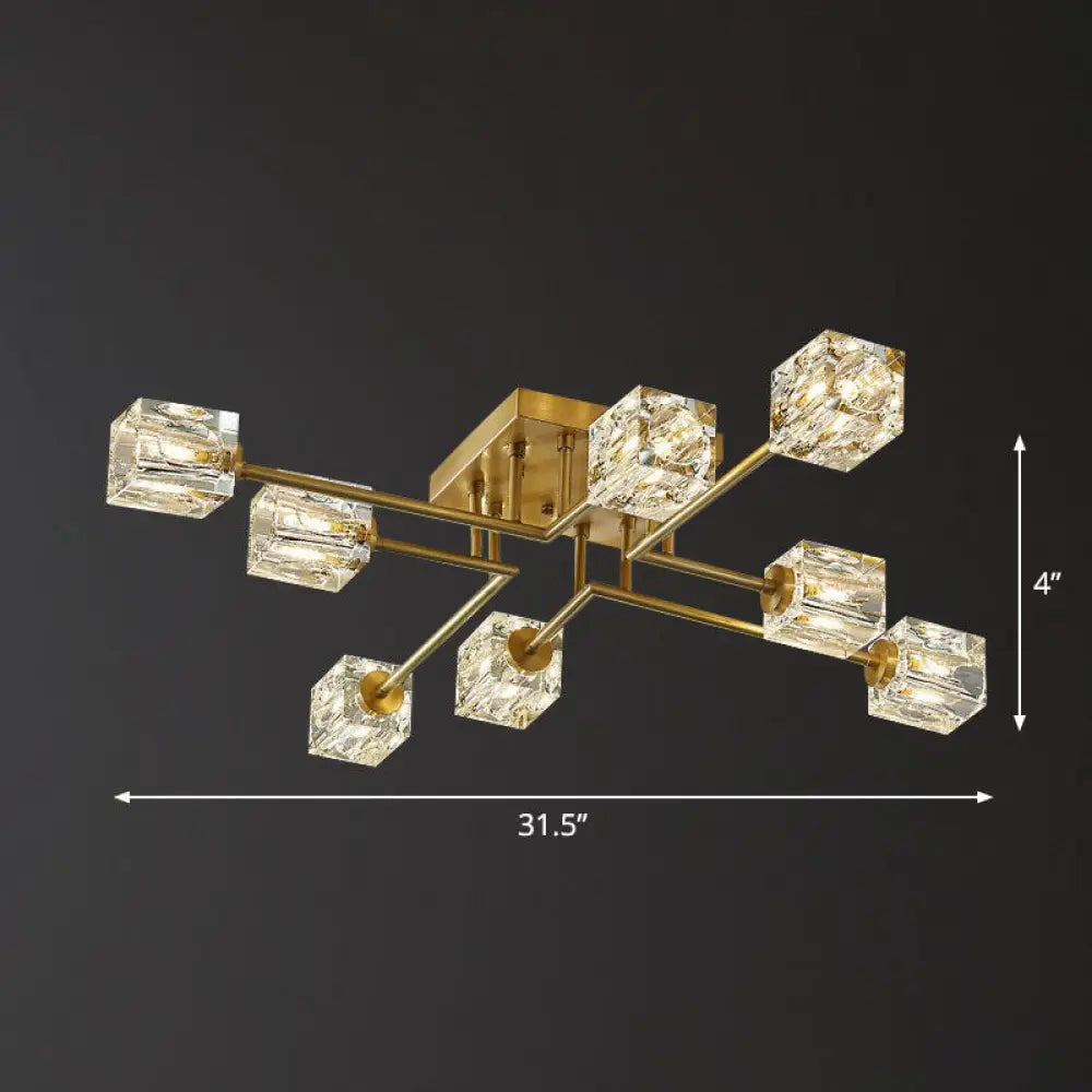 Post - Modern Crystal Cube Ceiling Light With Gold Finish 8 /