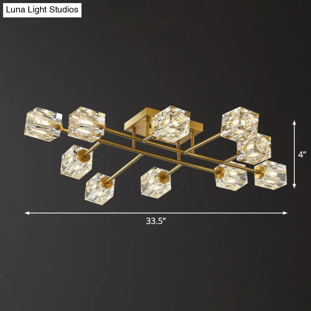 Post-Modern Crystal Cube Ceiling Light With Gold Finish 10 /