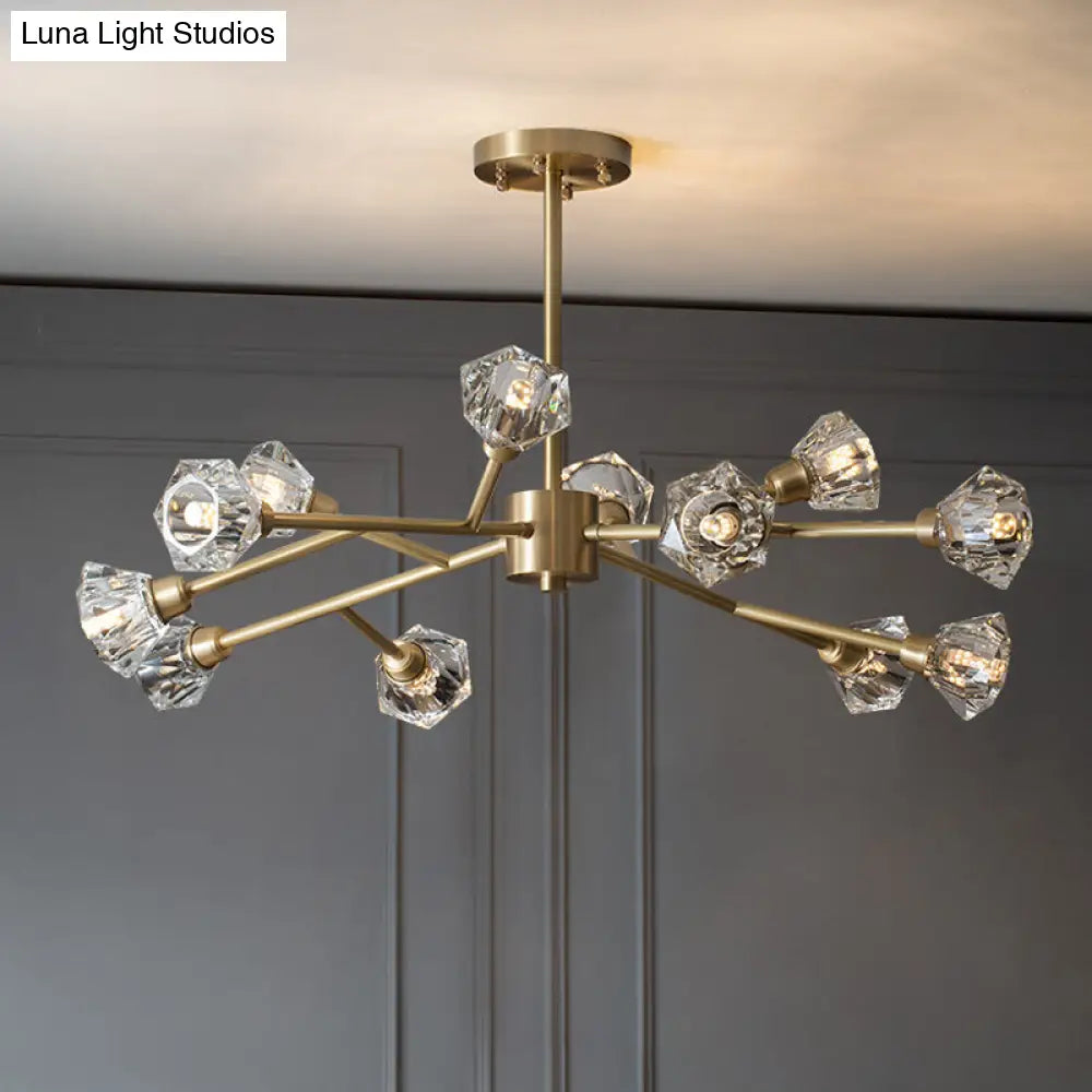 Post-Modern Crystal Branch Ceiling Light With Brass Finish - 6/12/15 Adjustable Heads For Bedroom