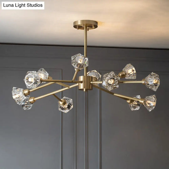 Post-Modern Crystal Branch Ceiling Light With Brass Finish - 6/12/15 Adjustable Heads For Bedroom