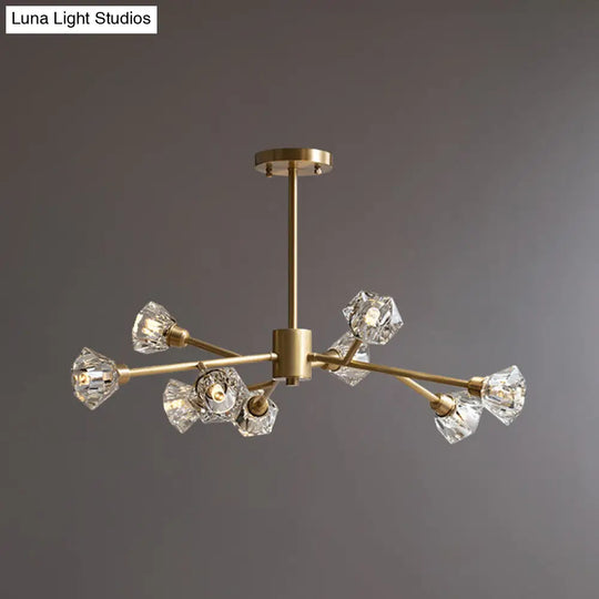 Post-Modern Crystal Branch Ceiling Light With Brass Finish - 6/12/15 Adjustable Heads For Bedroom