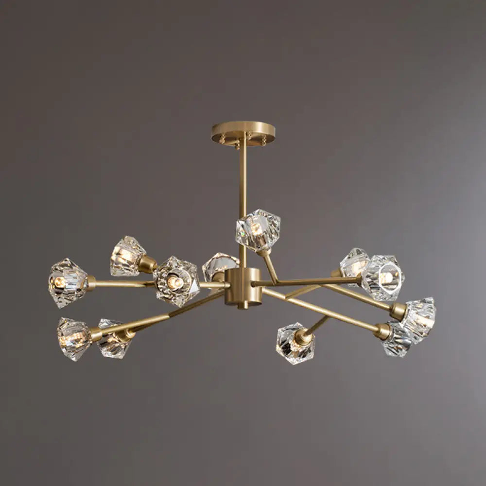 Post-Modern Crystal Flower Ceiling Light: Bedroom Chandelier (Brass 6/12/15 Heads) 12 / Brass