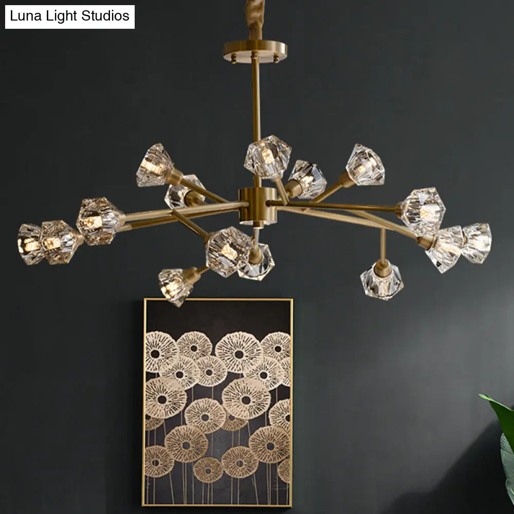 Post-Modern Crystal Flower Ceiling Light: Bedroom Chandelier (Brass 6/12/15 Heads)