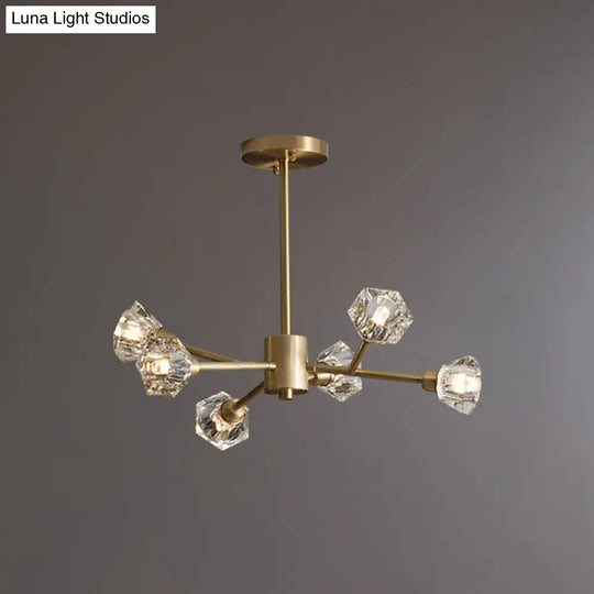 Post-Modern Crystal Branch Ceiling Light With Brass Finish - 6/12/15 Adjustable Heads For Bedroom