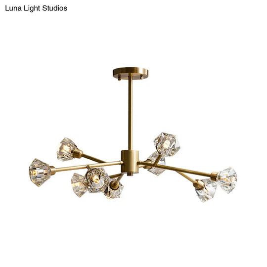 Post-Modern Crystal Branch Ceiling Light With Brass Finish - 6/12/15 Adjustable Heads For Bedroom