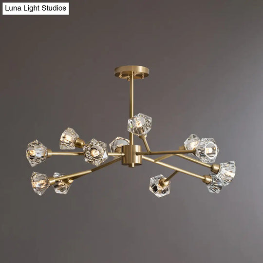 Post-Modern Crystal Branch Ceiling Light With Brass Finish - 6/12/15 Adjustable Heads For Bedroom