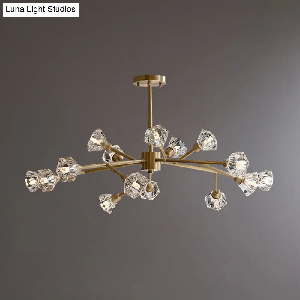 Post-Modern Crystal Branch Ceiling Light With Brass Finish - 6/12/15 Adjustable Heads For Bedroom