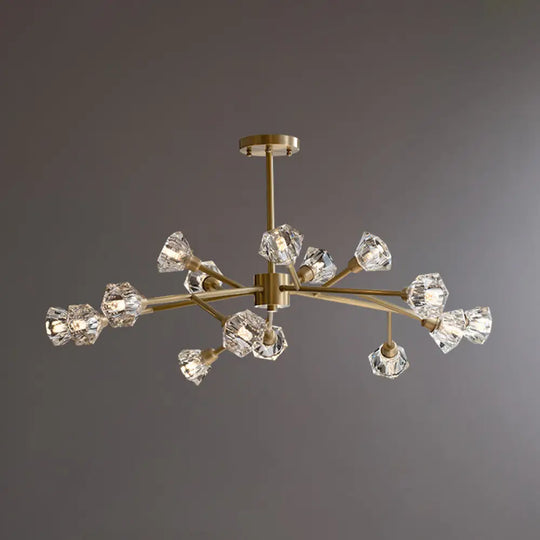 Post-Modern Crystal Flower Ceiling Light: Bedroom Chandelier (Brass 6/12/15 Heads) 15 / Brass