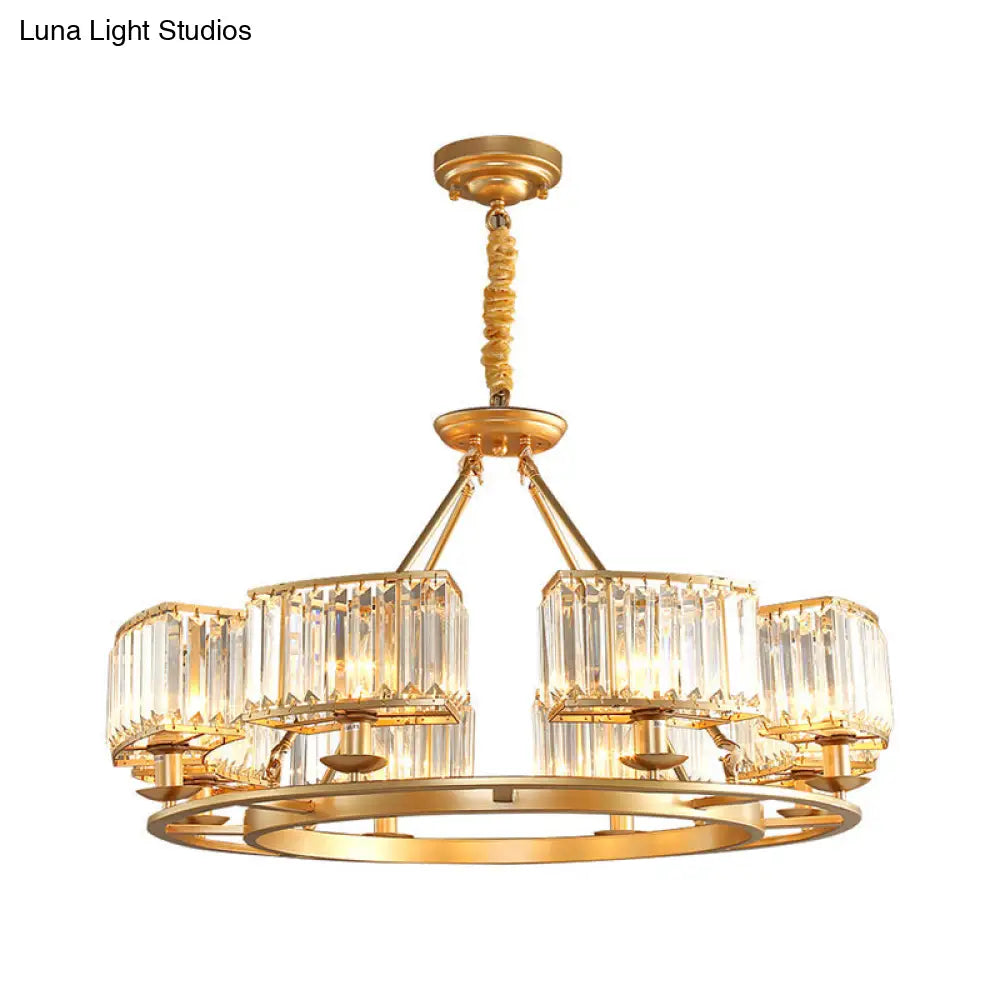 Modern Crystal Prism Pendant Chandelier - Gold Finish Hanging Light For Living Room