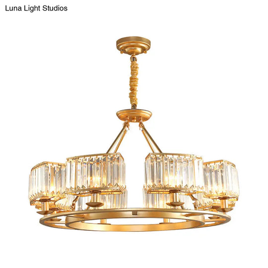 Modern Crystal Prism Pendant Chandelier - Gold Finish Hanging Light For Living Room