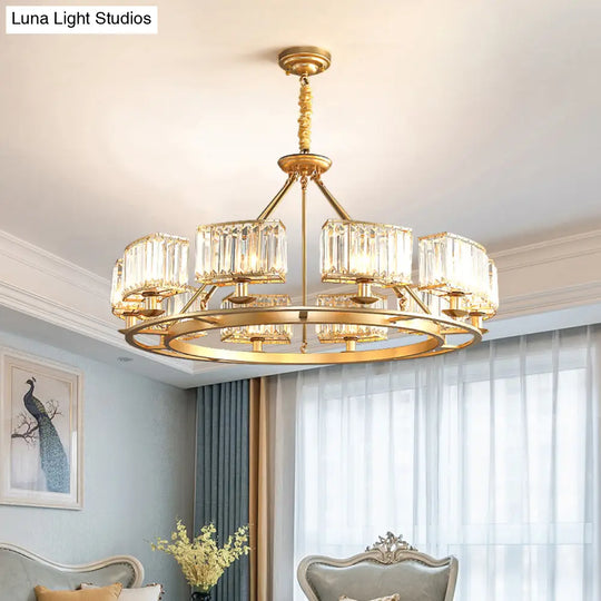 Post-Modern Crystal Prism Pendant Chandelier With Gold Finish For Living Room