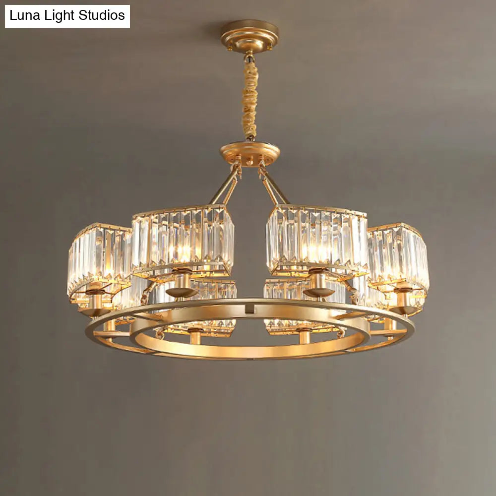 Modern Crystal Prism Pendant Chandelier - Gold Finish Hanging Light For Living Room 8 /