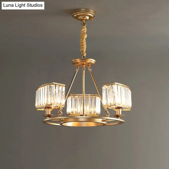 Modern Crystal Prism Pendant Chandelier - Gold Finish Hanging Light For Living Room 3 /