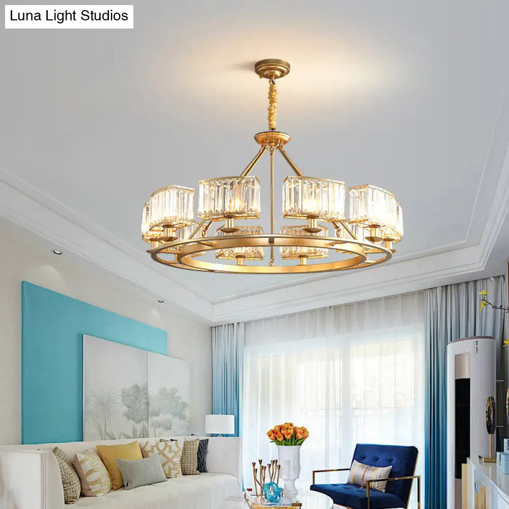 Post-Modern Crystal Prism Pendant Chandelier With Gold Finish For Living Room