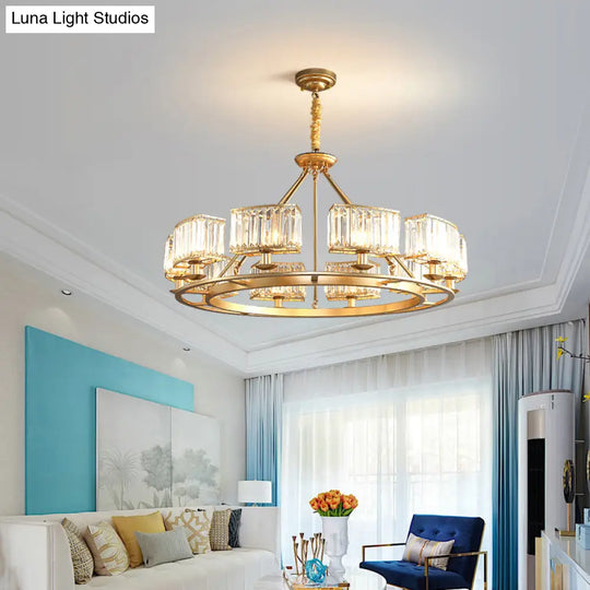 Post-Modern Crystal Prism Pendant Chandelier With Gold Finish For Living Room