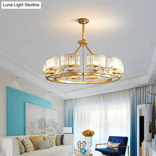 Modern Crystal Prism Pendant Chandelier - Gold Finish Hanging Light For Living Room