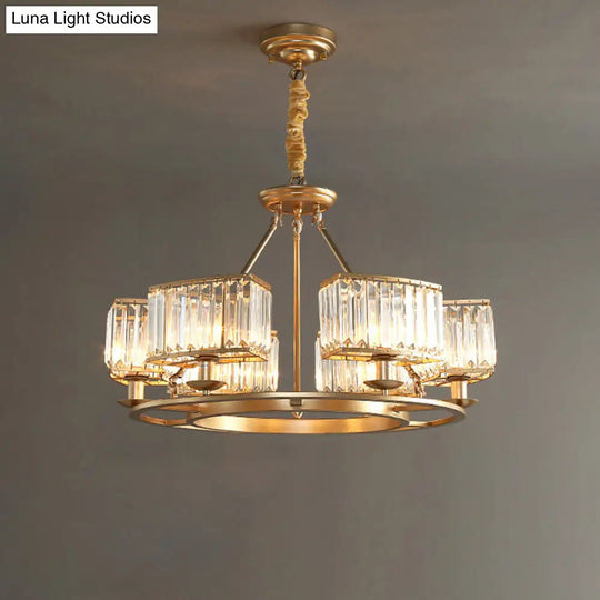 Modern Crystal Prism Pendant Chandelier - Gold Finish Hanging Light For Living Room 6 /