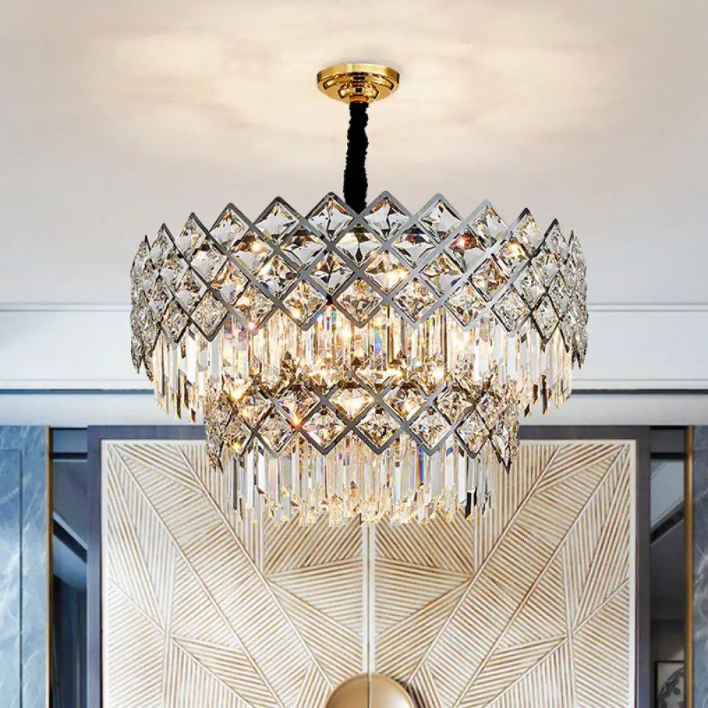 Post-Modern Crystal Rhombus Chandelier Pendant Light Stainless Steel Multi-Tiered Design 21 /