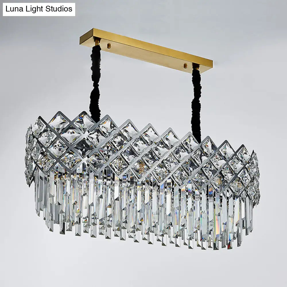 Post-Modern Crystal Rhombus Chandelier Pendant Light Stainless Steel Multi-Tiered Design