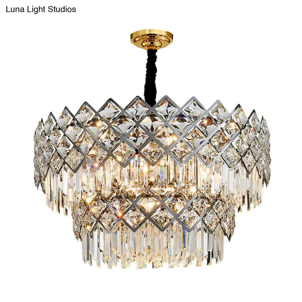 Post-Modern Crystal Rhombus Chandelier Pendant Light Stainless Steel Multi-Tiered Design