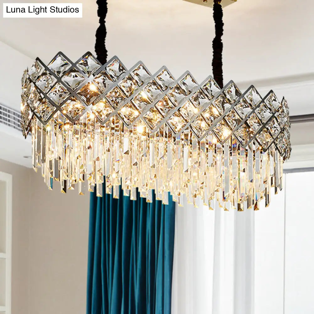 Post-Modern Crystal Rhombus Chandelier Pendant Light Stainless Steel Multi-Tiered Design