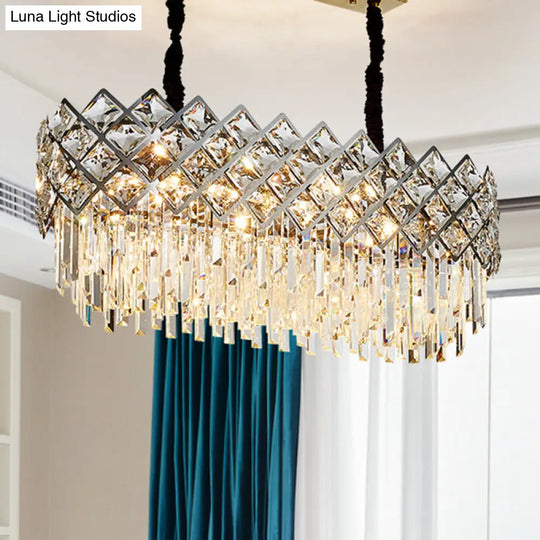 Post-Modern Crystal Rhombus Chandelier Pendant Light Stainless Steel Multi-Tiered Design