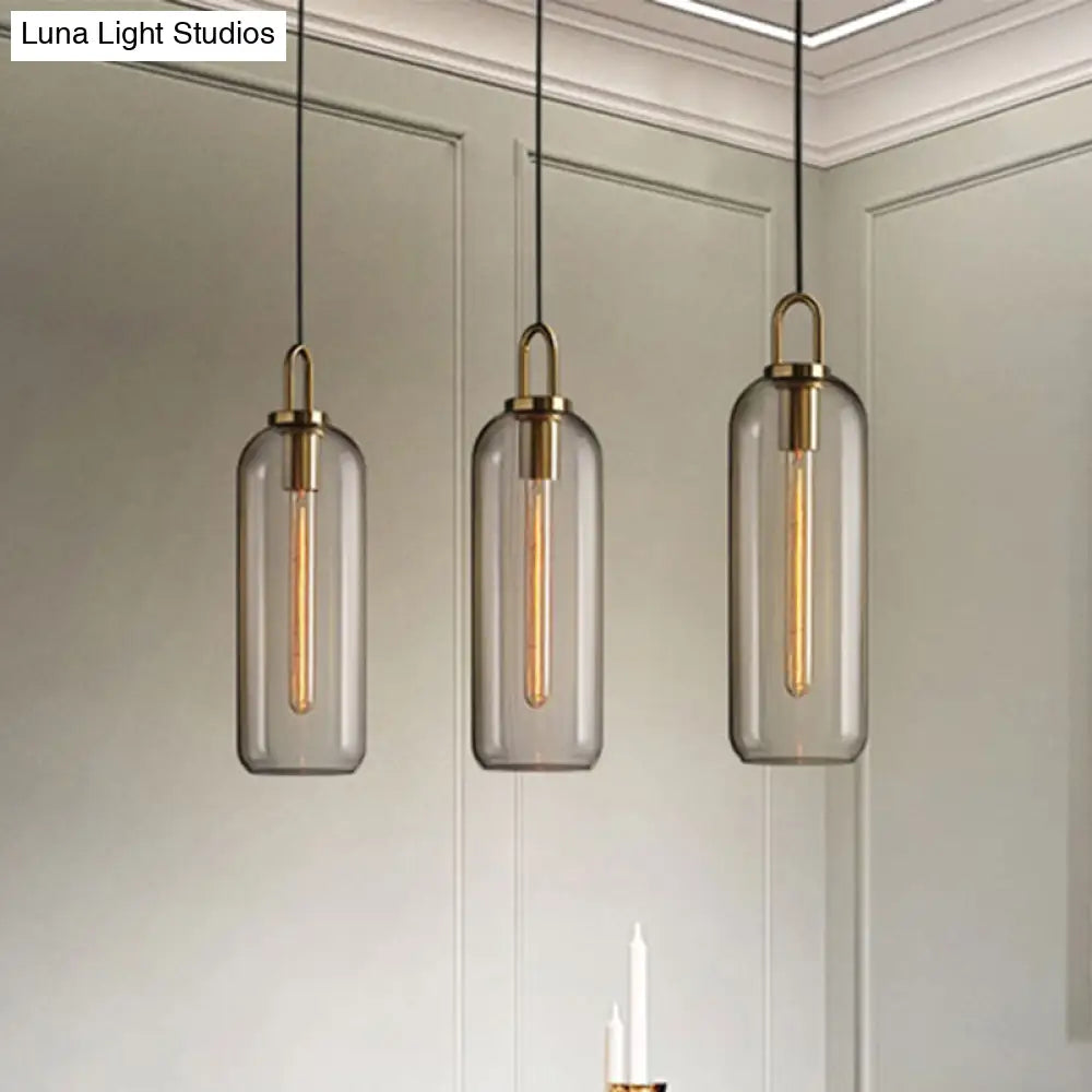 Post-Modern Dining Room Pendant Light With Clear/Smoky Glass Shade - 1 5’/6’ Wide