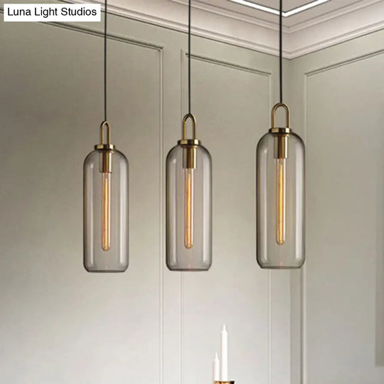 Modern Pendant Light For Dining Room - Clear/Smoky Glass Shade 1 5/6 Wide