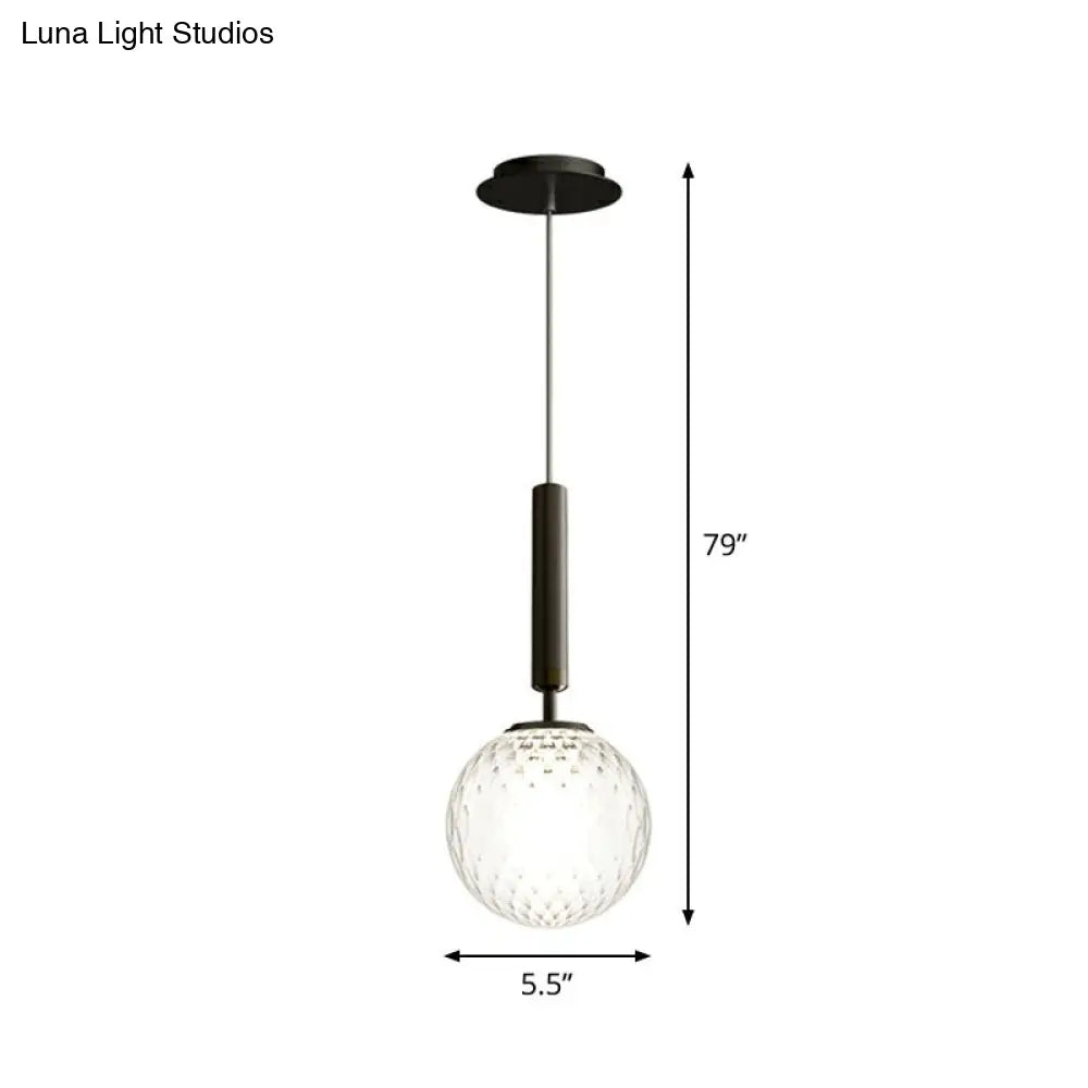Post-Modern Glass Ball Pendant Light For Bedroom With 1 Bulb And Suspended Fixture Black / Clear