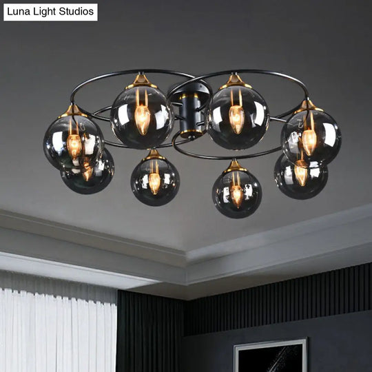 Post-Modern Glass Black Semi Flush Chandelier - Stylish Living Room Ceiling Light