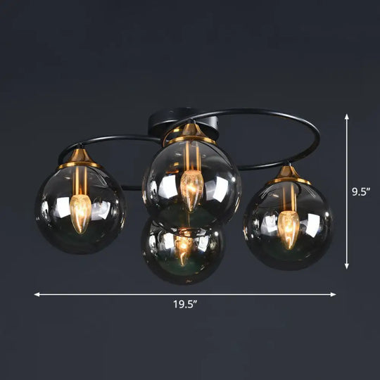 Post-Modern Glass Black Semi Flush Chandelier - Stylish Living Room Ceiling Light 4 / Smoke Gray