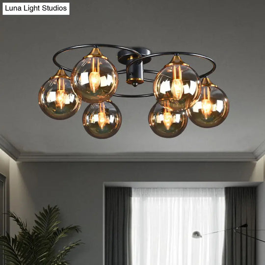 Post-Modern Glass Black Semi Flush Chandelier - Stylish Living Room Ceiling Light