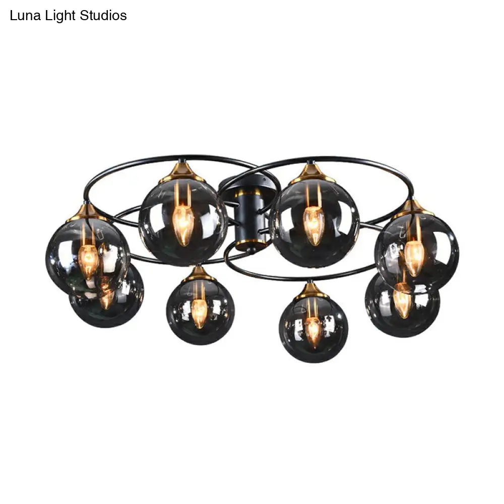 Post-Modern Glass Black Semi Flush Chandelier - Stylish Living Room Ceiling Light